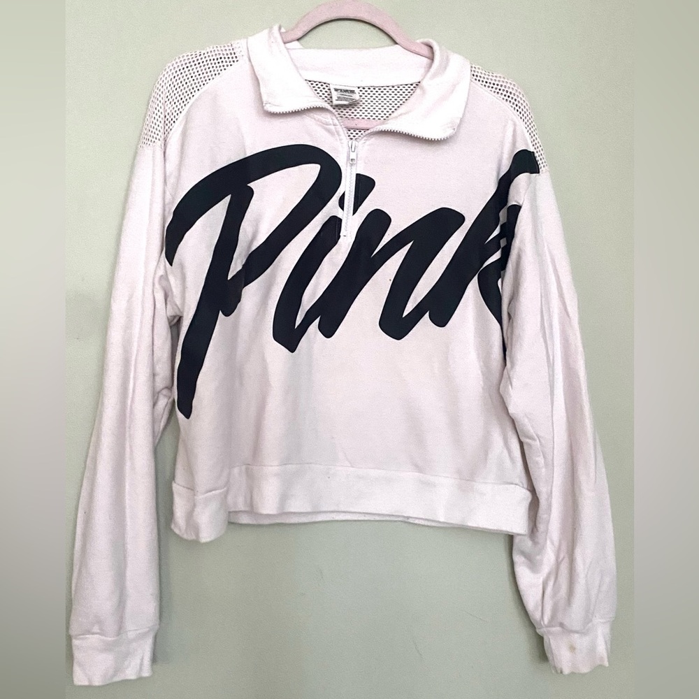 Victoria secret Pink / White Cropped pullover / Size: Medium